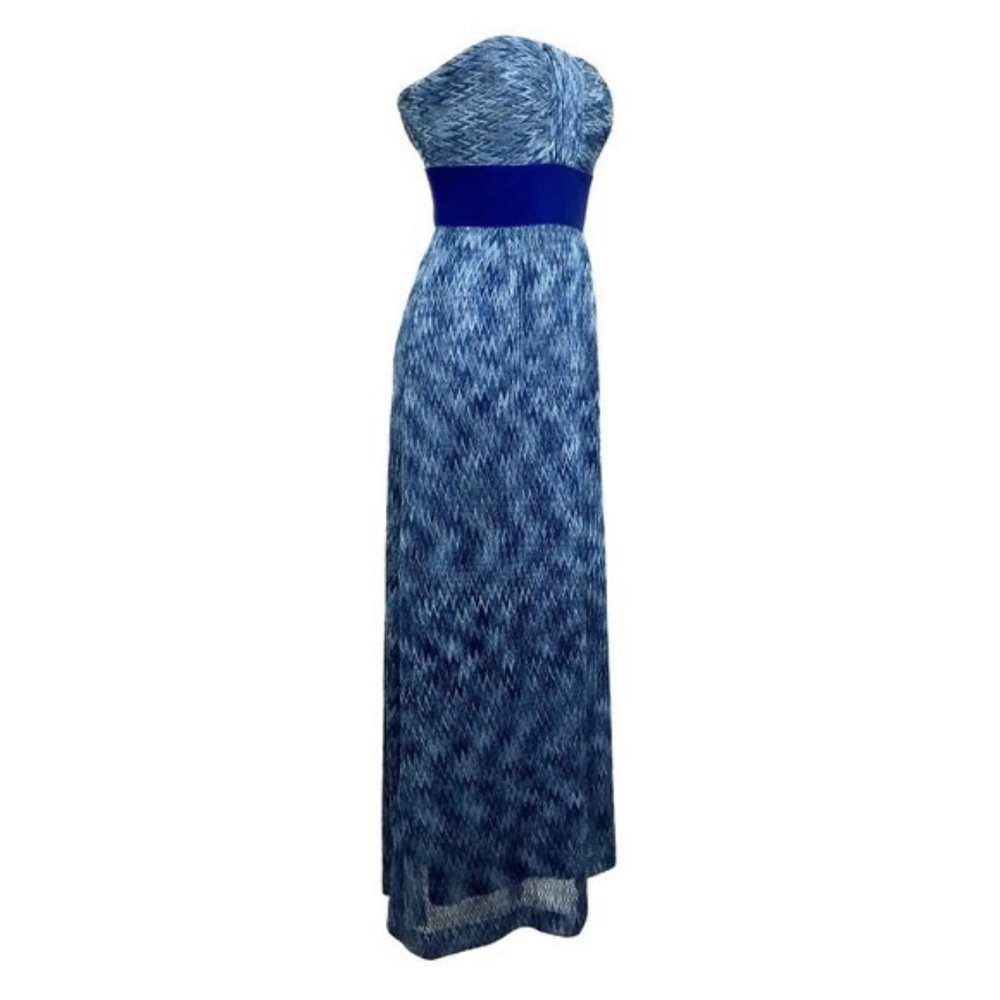 TAHARI Blue Chevron Knit Formal Maxi Dress - Women's Size 2 Gown - Picture 2 of 4